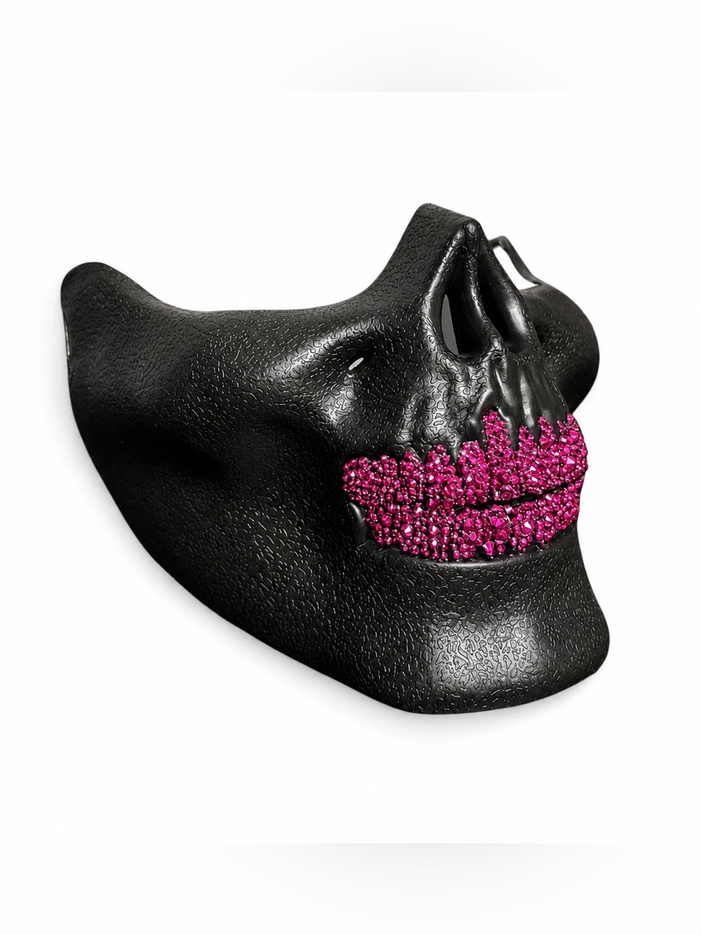 Black Half Skull Mask With Blinged Out Pink Crystal Grillz EDC Rave Costume New